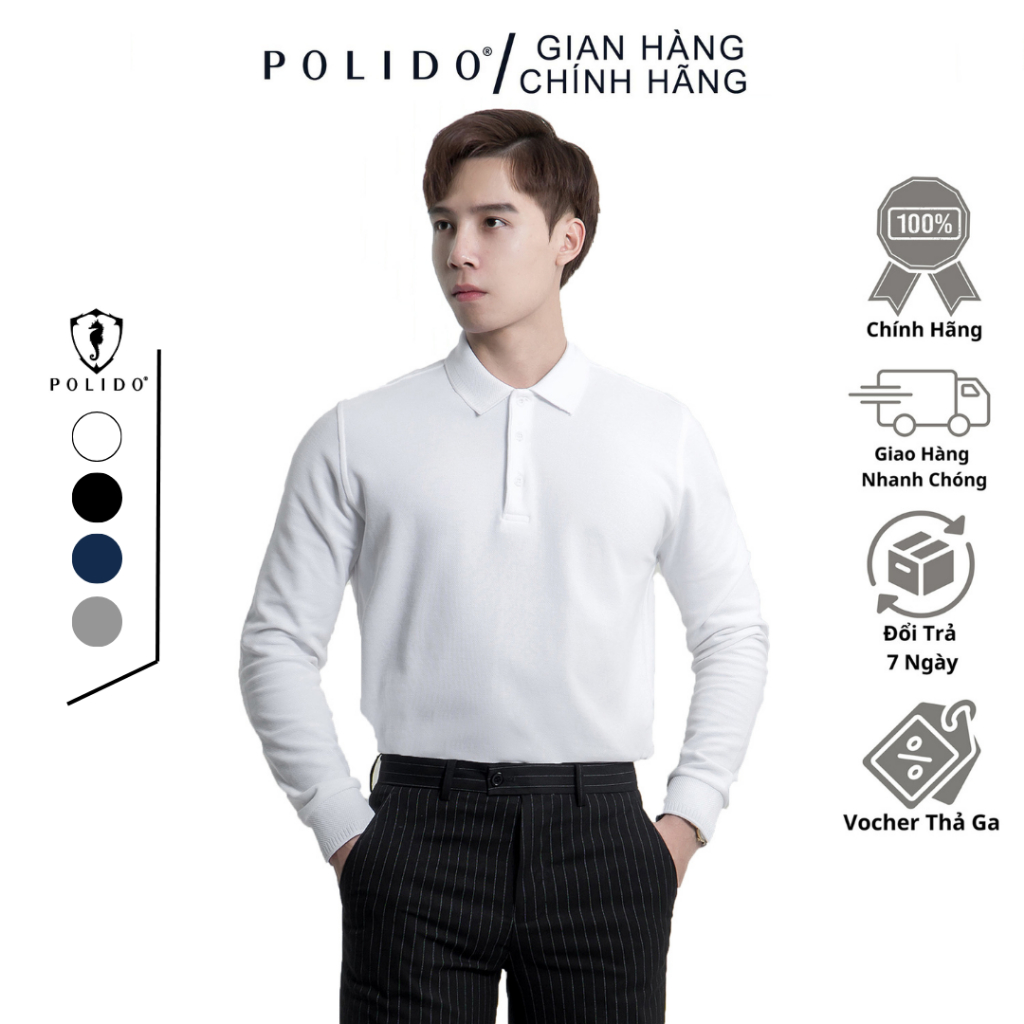 Áo Polo Nam Trơn Dài Tay Polido Chất Liệu Thoáng Mát Co Giãn Form Slimfit Thấm Hút Mồ Hôi Tốt Thời Trang Nam Hiện Đại