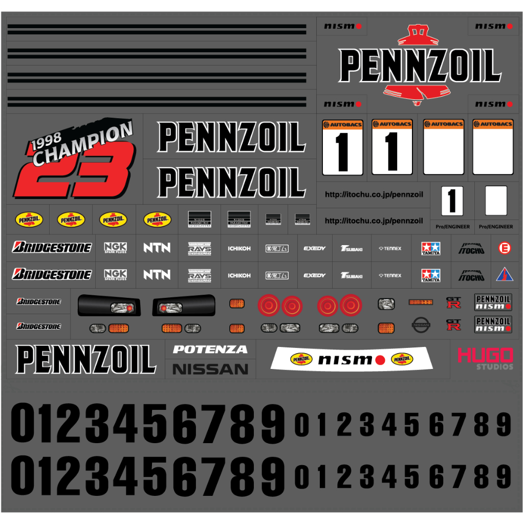 Hugo Studios Decal trượt nước Pennzoil Nismo GT-R tỉ lệ 1/64 chưa phủ ...