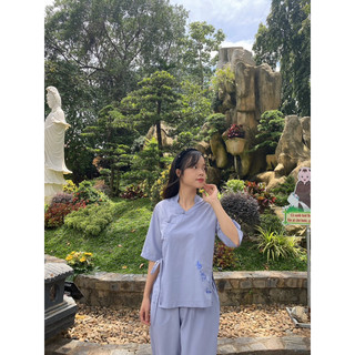 set đồ lam cổ trụ an yên, thời trang nữ đi chùa