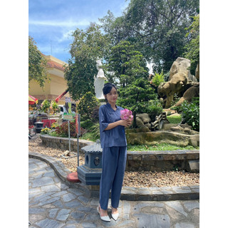 set đồ lam cổ trụ an yên, thời trang nữ đi chùa