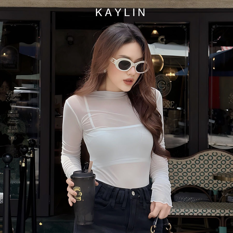 Set áo thun lưới hai lớp tay dài cổ trụ phong cách sexy gợi cảm KAYLIN – N2095