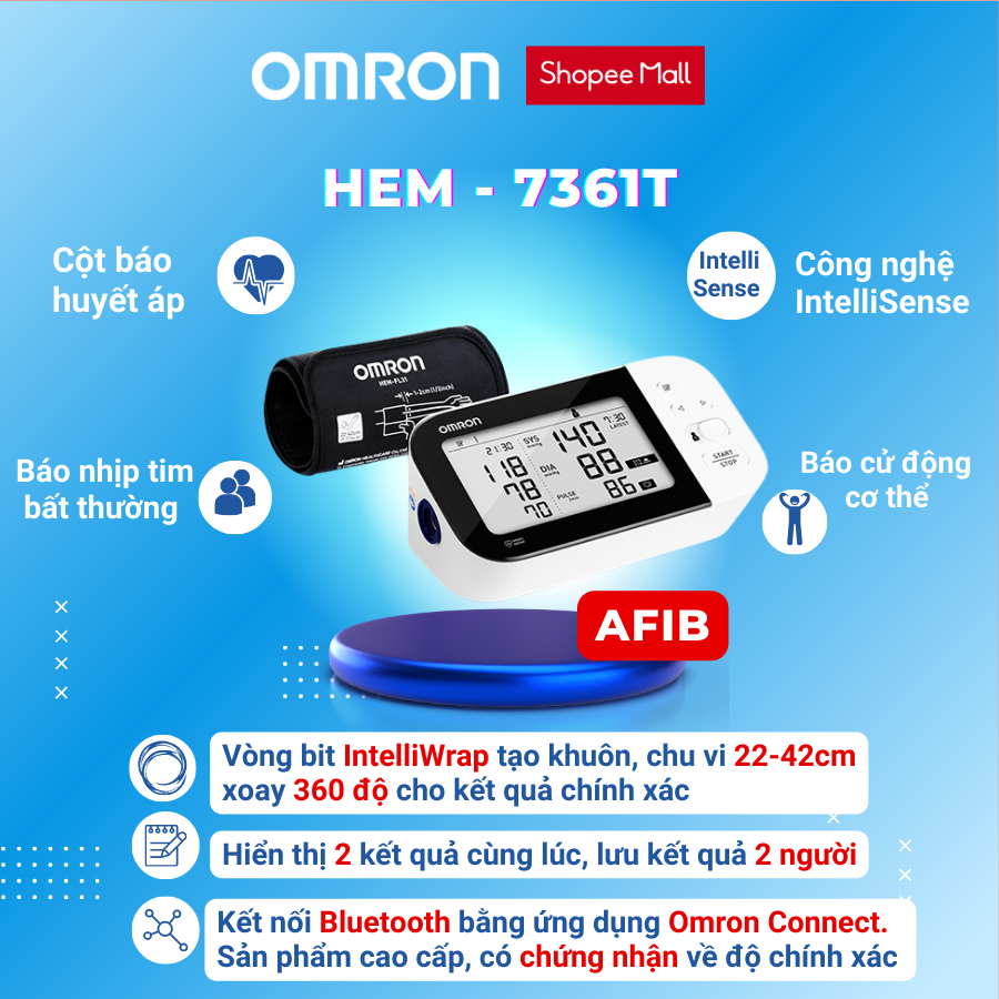 Máy đo huyết áp tự động OMRON HEM-7361T báo AFIB (rung tâm nhĩ dự đoán ...