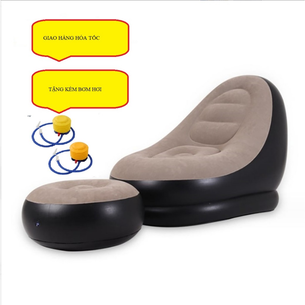 Ghế Hơi Tựa Lưng - Ghế Bơm Hơi - Lót Nhung Mềm Mại, Chất Liệu Dày, Hàng Cao Cấp Tặng bơm