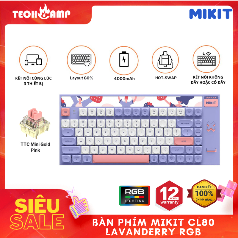 Bàn phím cơ MIKIT CL80 Lavenderry chính hãng | Không dây - RGB Low ...