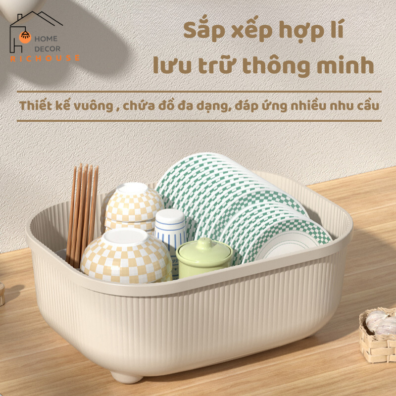 Hộp đựng chén bát đĩa có nắp đậy, tủ bếp chống côn trùng, bụi bẩn, giá đựng bát đũa thoát nước
