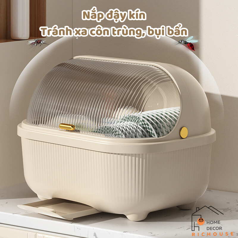 Hộp đựng chén bát đĩa có nắp đậy, tủ bếp chống côn trùng, bụi bẩn, giá đựng bát đũa thoát nước