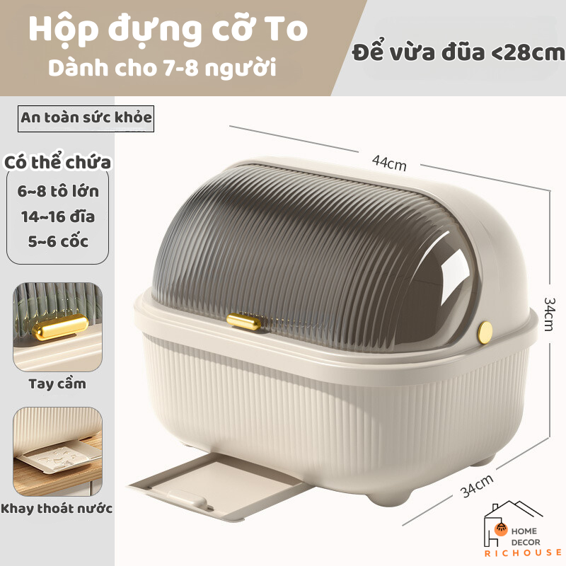 Hộp đựng chén bát đĩa có nắp đậy, tủ bếp chống côn trùng, bụi bẩn, giá đựng bát đũa thoát nước