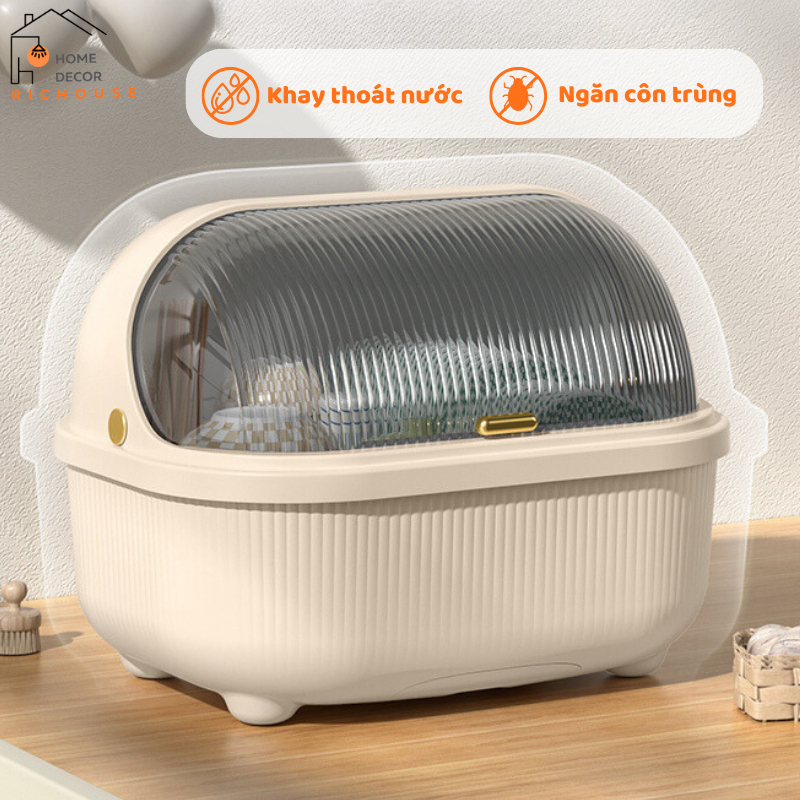 Hộp đựng chén bát đĩa có nắp đậy, tủ bếp chống côn trùng, bụi bẩn, giá đựng bát đũa thoát nước