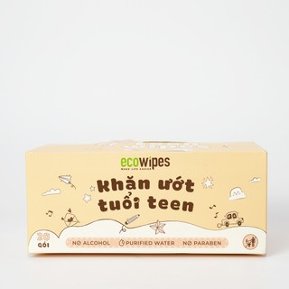 Hộp 20 gói khăn ướt mini size Teen EcoWipes gói 8 tờ không mùi