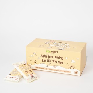 Hộp 20 gói khăn ướt mini size Teen EcoWipes gói 8 tờ không mùi