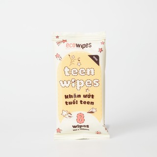 Hộp 20 gói khăn ướt mini size Teen EcoWipes gói 8 tờ không mùi