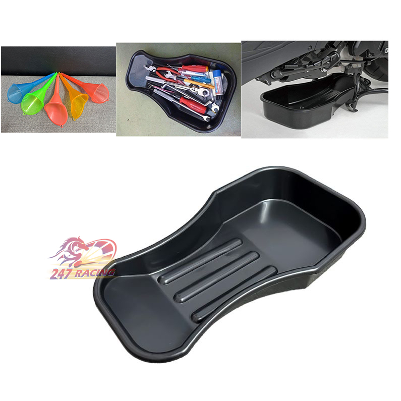 Khay xả nhớt cho xe máy , đựng đồ nghề dụng cụ , kiểu form Kitaco nhựa dẻo né chống đứng tiện lợi và phễu đổ nhớt