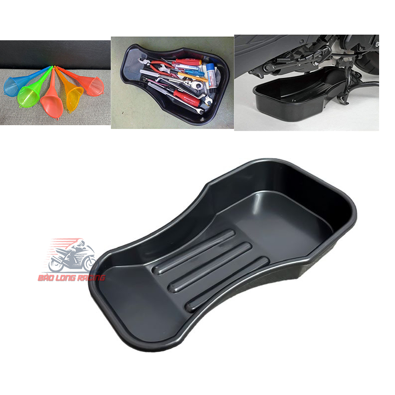 Khay xả nhớt cho xe máy , đựng đồ nghề dụng cụ , kiểu form Kitaco nhựa dẻo né chống đứng tiện lợi và phễu đổ nhớt