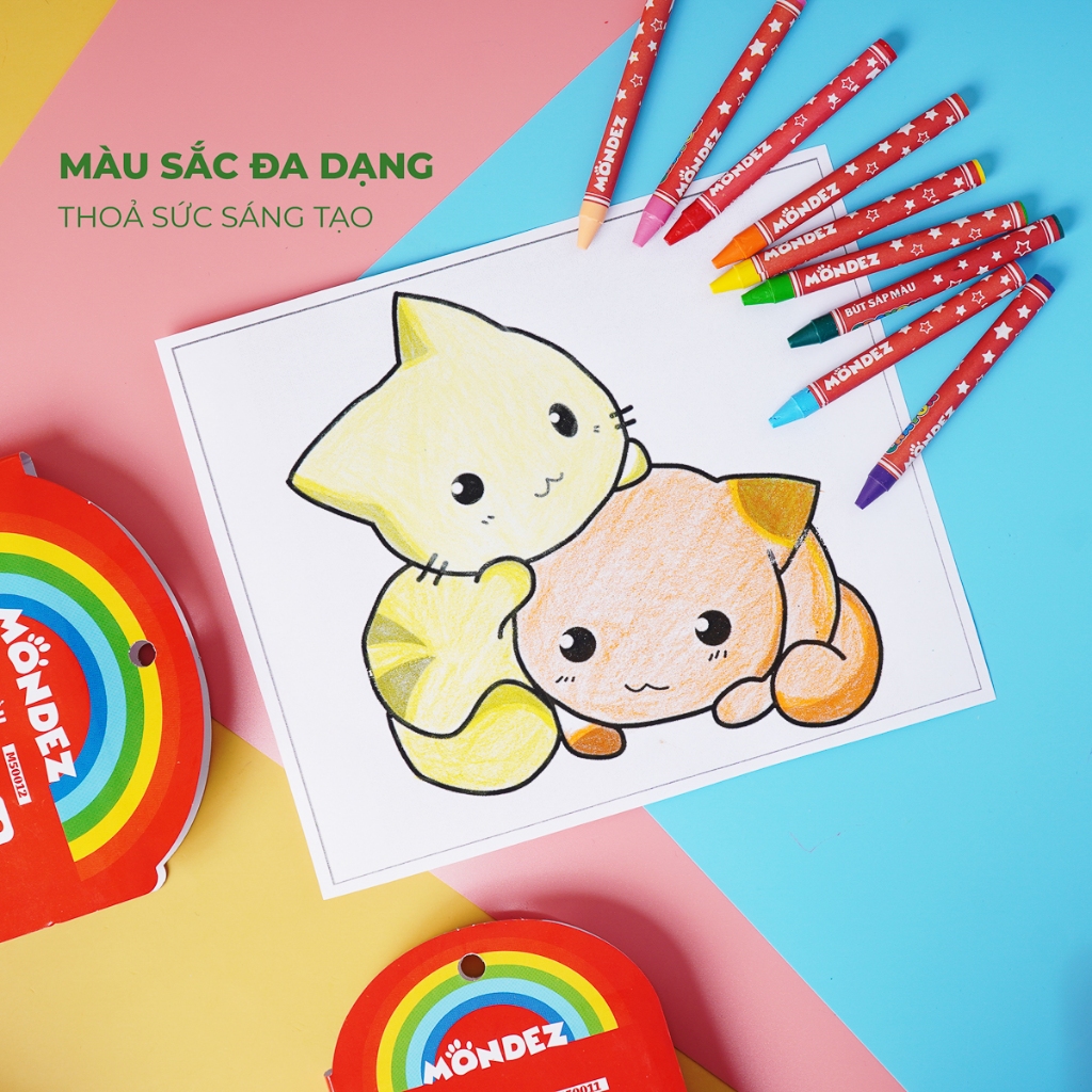 Bút Sáp 12 Màu MONDEZ An Toàn, Dễ Dàng Sử Dụng, Màu Mịn, Bám Giấy Tốt Cho Bé Tập Tô Tập Vẽ M50011