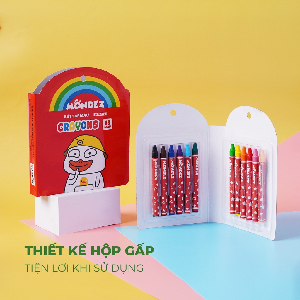 Bút Sáp 12 Màu MONDEZ An Toàn, Dễ Dàng Sử Dụng, Màu Mịn, Bám Giấy Tốt Cho Bé Tập Tô Tập Vẽ M50011