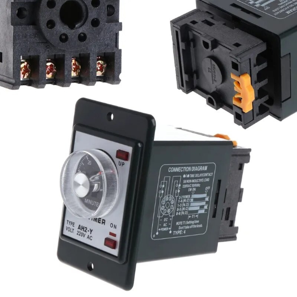Công tắc thời gian AH2-Y, timer cơ 8 chân tròn điện 220VAC có tai lắp ...