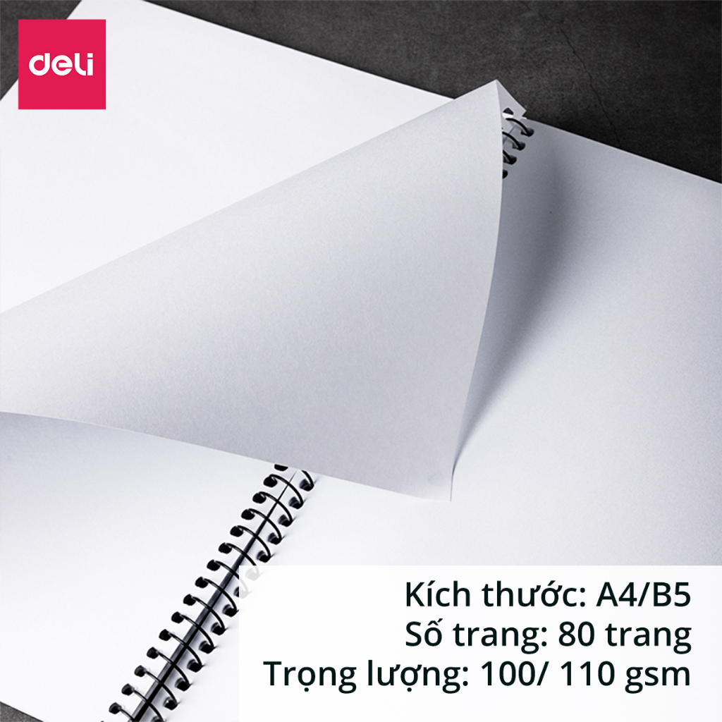 Sổ Vẽ Phác Thảo A4 A3 B5 Sketchbook Deli - 110/100gsm 80 trang Giấy Vẽ Chì Phác Họa Sketchnote Giấy Mịn