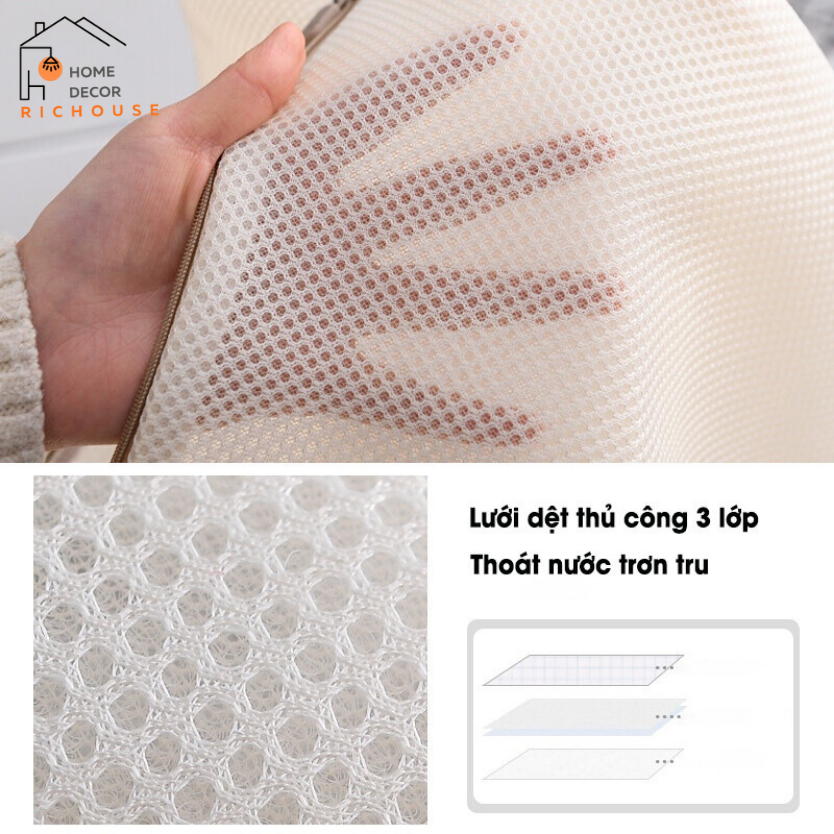 Túi giặt đồ máy giặt 3 lớp, túi lưới giặt đồ lót có khóa kéo giúp bảo vệ quần áo