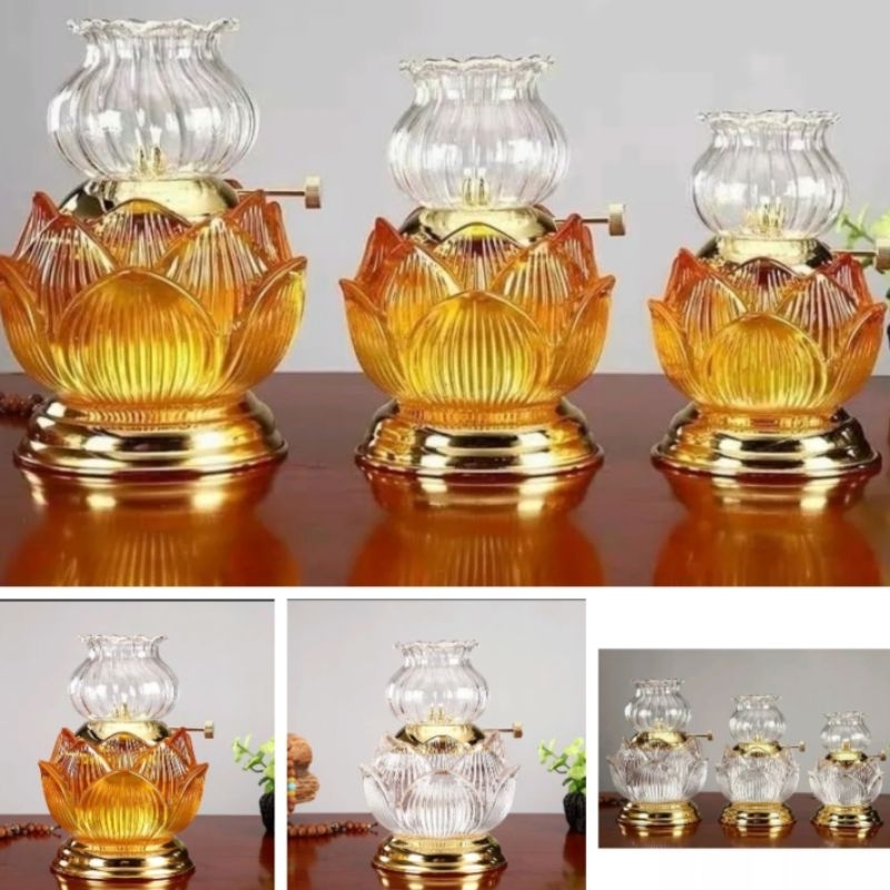 đèn dầu thờ cúng pha lê hoa sen vàng cao cấp