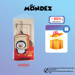 Bộ thước kẻ eke đo độ MONDEZ 4 món, bộ dụng cụ học tập chất liệu nhựa cao cấp dành cho học sinh M16005