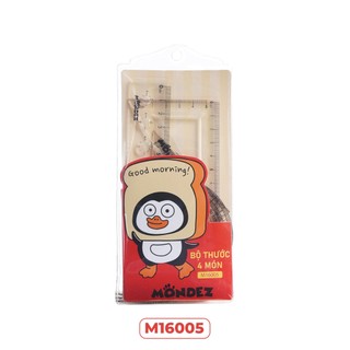 Bộ thước kẻ eke đo độ MONDEZ 4 món, bộ dụng cụ học tập chất liệu nhựa cao cấp dành cho học sinh M16005