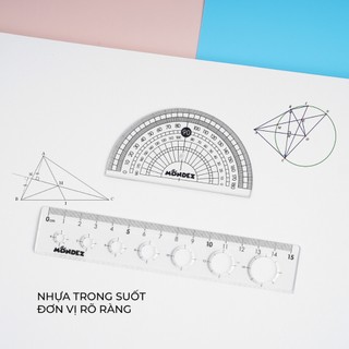 Bộ thước kẻ eke đo độ MONDEZ 4 món, bộ dụng cụ học tập chất liệu nhựa cao cấp dành cho học sinh M16005