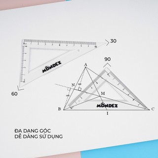 Bộ thước kẻ eke đo độ MONDEZ 4 món, bộ dụng cụ học tập chất liệu nhựa cao cấp dành cho học sinh M16005