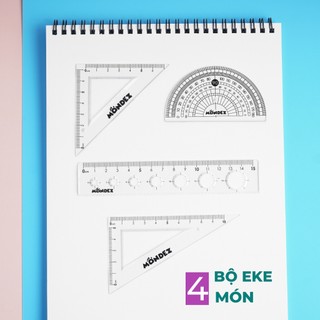 Bộ thước kẻ eke đo độ MONDEZ 4 món, bộ dụng cụ học tập chất liệu nhựa cao cấp dành cho học sinh M16005