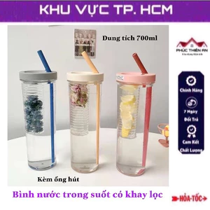 Bình nước Detox trong suốt có khay lọc, ống hút tiện dụng - dung tích 700ml