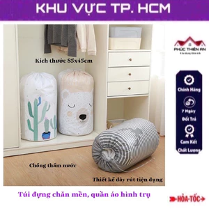 Túi đựng chăn mền, quần áo hình trụ có dây rút, chống thấm nước - kích thước 85x45cm