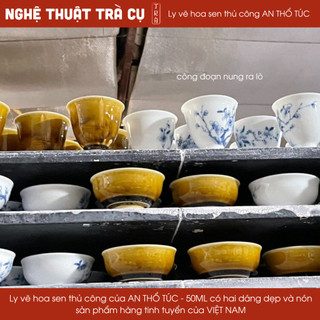 AN THỔ TÚC - Ly sứ vẽ hoa sen thủ công đóng hộp sang trọng 50ml dùng được nhiều loại trà
