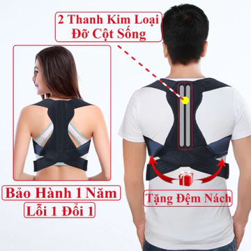 Đai Chống Gù Lưng Nam Nữ Cao Cấp Andego, Đai Nịt Định Hình Chống Gù Lưng Có Nẹp Kim Loại Trợ Lực.