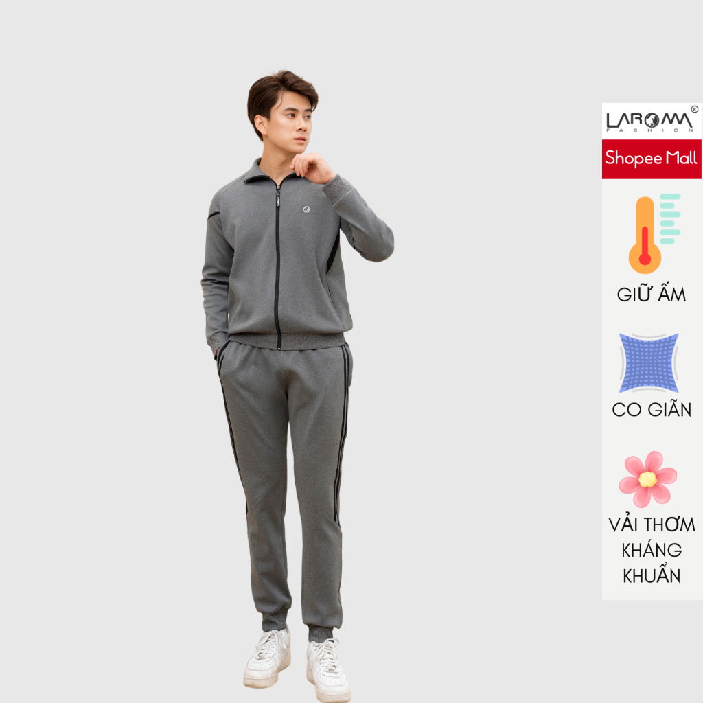 Bộ quần áo nỉ nam khóa kéo quần suôn Laroma | Giữ ấm – Co dãn – Vải thơm – Kháng khuẩn spe