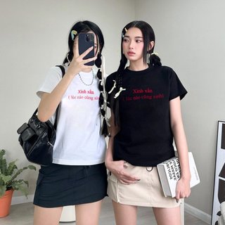 Áo thun baby tee nữ đáng yêu hot trend mùa hè y2k croptop ngắn tay phông cổ tròn hồng trắng [A121]
