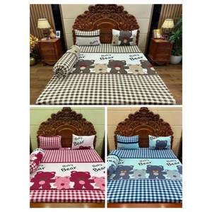 Bộ ga thun hàn quốc 4 món GẤU BEAR 3 MÀU (áo ôm cột dây)