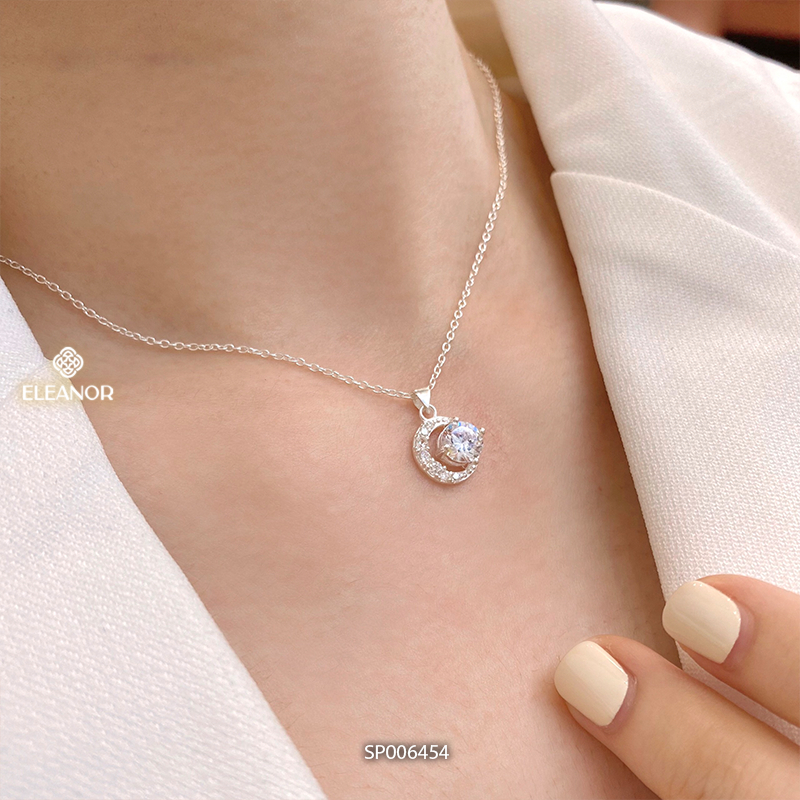 Ảnh Dây chuyền bạc nữ Eleanor Accessories hình mặt trăng đính đá bạc 925 phụ kiện trang sức vòng cổ 6454 2