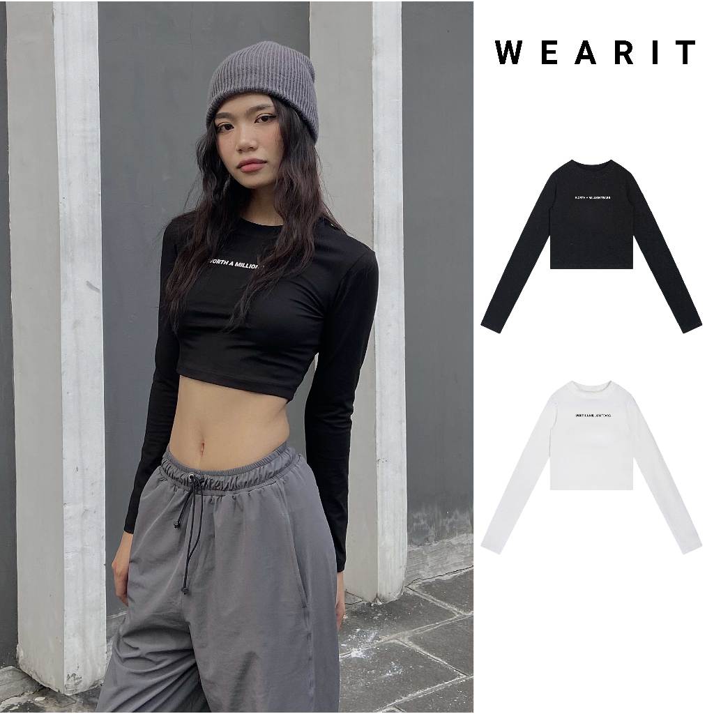Áo croptop Nữ dài tay WEARIT chất liệu cotton co dãn 4 chiều, kiểu dáng form fit worth a million tears
