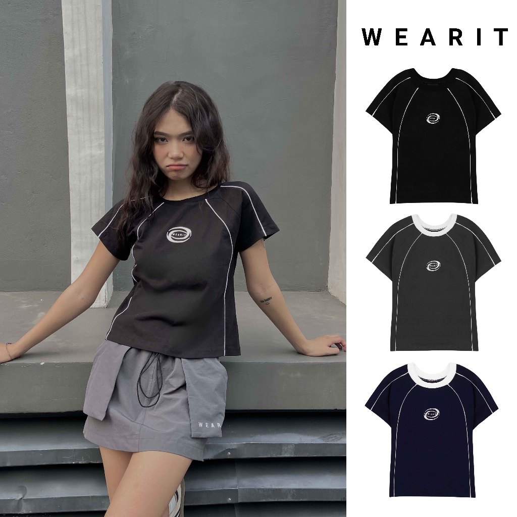 Áo thun baby tee Nữ WEARIT kiểu dáng thể thao, chất liệu cotton hai chiều thấm hút tốt, thiết kế sọc line cá tính T002