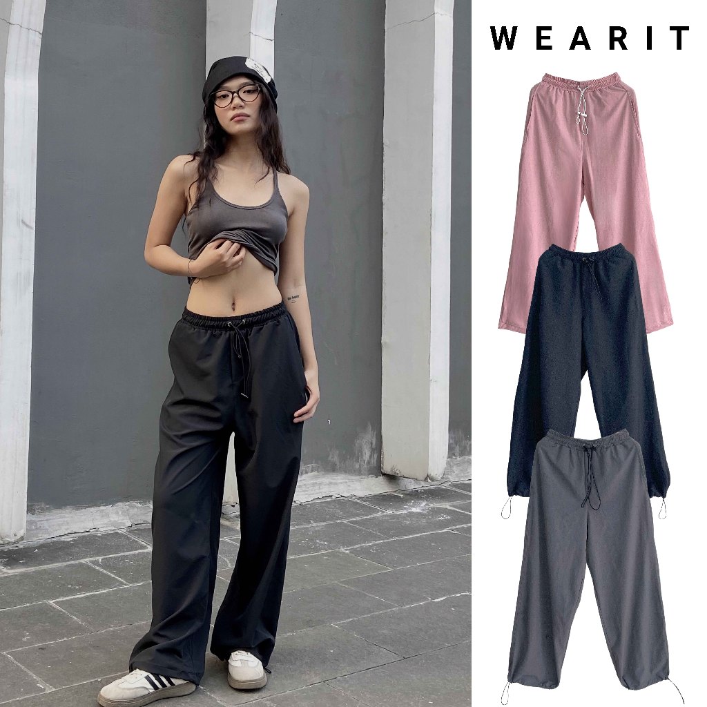Quần ống rộng WEARIT chất liệu gió hạt cao cấp thoáng mát, nhiều màu có dây điều chỉnh eo và ống quần
