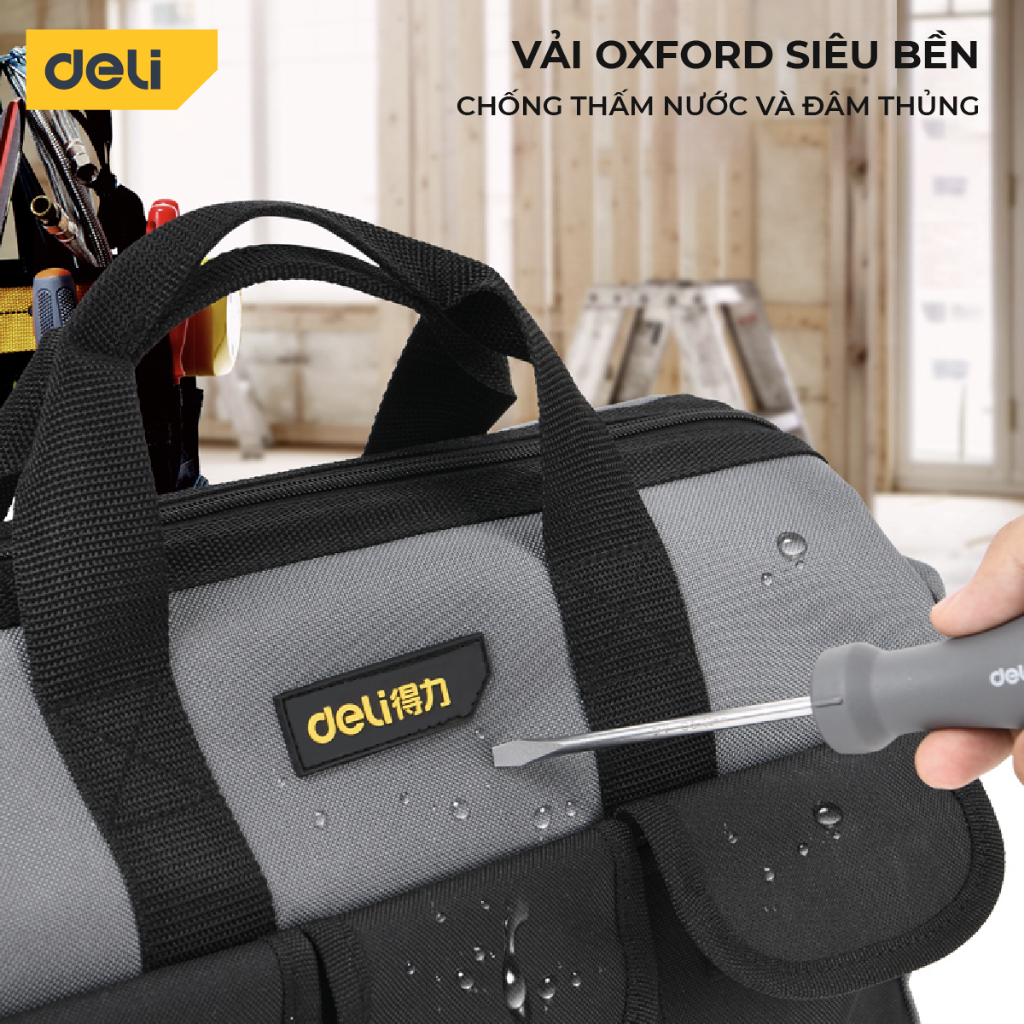 Product image Túi Đựng Đồ Nghề Dụng Cụ Sửa Chữa Deli Tools Chất Liệu Vải Oxford Chống Thấm Nước Thiết Kế Nhiều Ngăn Tiện Dụng DL430018 3