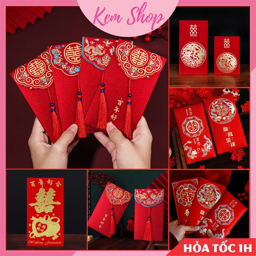 Set lì xì đỏ may mắn, lì xì ăn hỏi trao duyên đám cưới loại cao cấp - K235