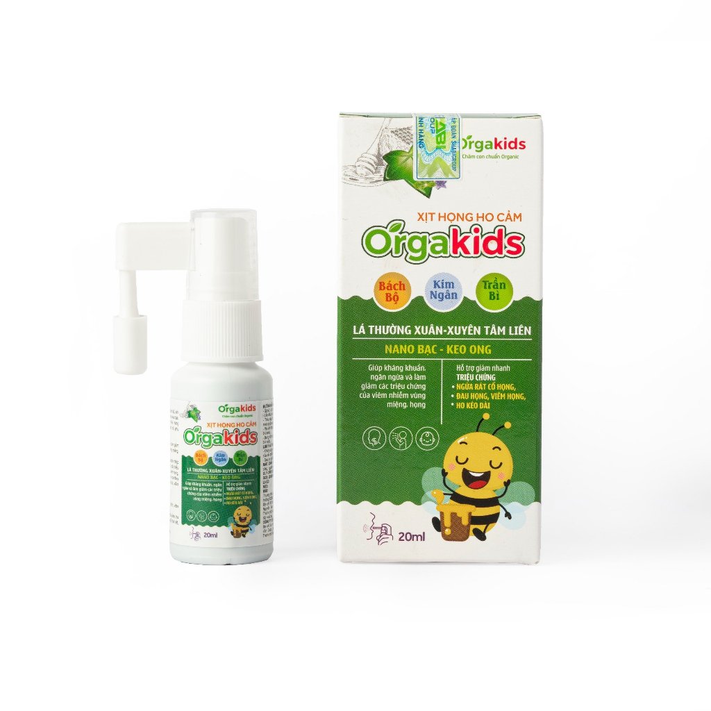 Xịt họng ho cảm thảo dược cao cấp Orgakids giúp giảm đau họng, ho kéo dài - Chai 20ml