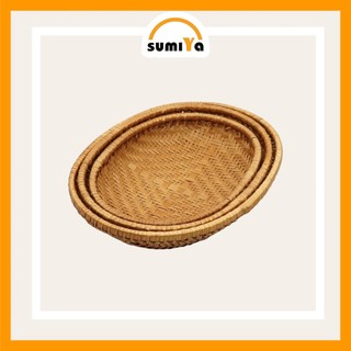 Rổ tre hun khói hình bầu dục, nguyên liệu tự nhiên thân thiện với môi trường, dùng trang trí, để thức ăn