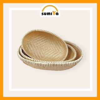 Rổ tre viền mây đan kín cao cấp hình bầu dục, nguyên liệu tự nhiên thân thiện môi trường, dùng trang trí, để thức ăn