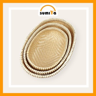 Rổ tre viền mây đan kín cao cấp hình bầu dục, nguyên liệu tự nhiên thân thiện môi trường, dùng trang trí, để thức ăn