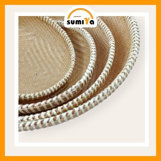 Rổ tre viền mây đan kín cao cấp hình tròn, nguyên liệu tự nhiên thân thiện với môi trường để thức ăn