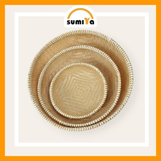 Rổ tre viền mây đan kín cao cấp hình tròn, nguyên liệu tự nhiên thân thiện với môi trường để thức ăn