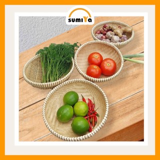 Rổ tre viền mây đan kín cao cấp hình tròn, nguyên liệu tự nhiên thân thiện với môi trường để thức ăn