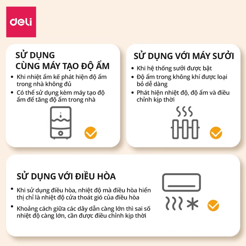 Đồng Hồ Báo Thức Tích Hợp Nhiệt Kế Deli đo nhiệt độ, độ ẩm phòng ngủ cho bé chính xác