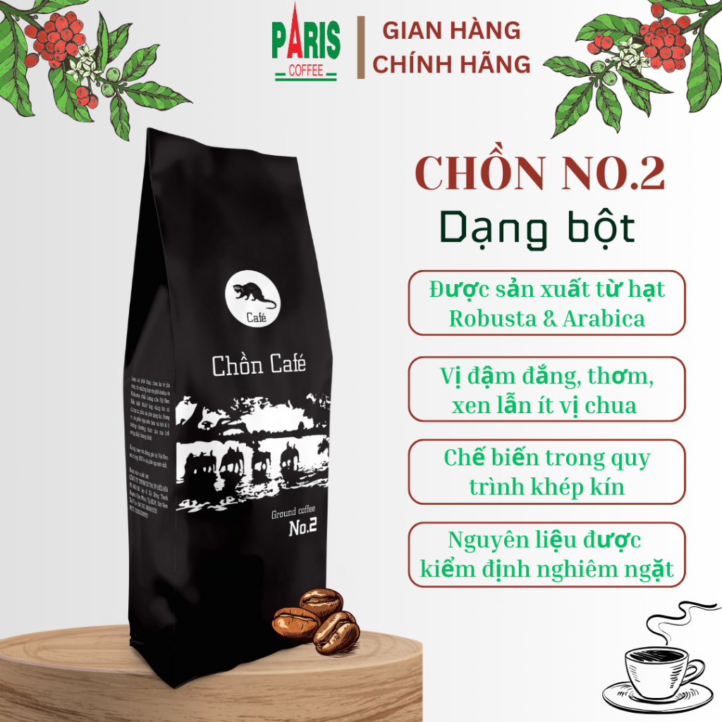 Cà phê bột pha phin Chồn No.2 – Đắng đậm, thơm, xen lẫn ít vị chua (500g), mua 10kg tặng 0.5 Kg